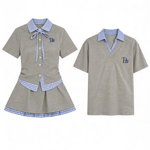 
Couple clothing summer 2026 new niche design short-sleeved shirt two-piece set French one dress and one skirt ins trend