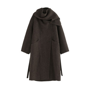 
MOERSHOP Elegant and elegant scarf collar pure wool double-sided woolen coat mid-length woolen coat