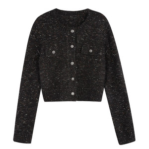 
MULVAN Qianjin Xiaoxiang style round neck wool knitted cardigan top for women's autumn and winter short temperament sweater