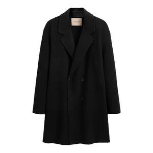 
Peacebird men's suit collar double-breasted jacket black casual wool mid-length coat men