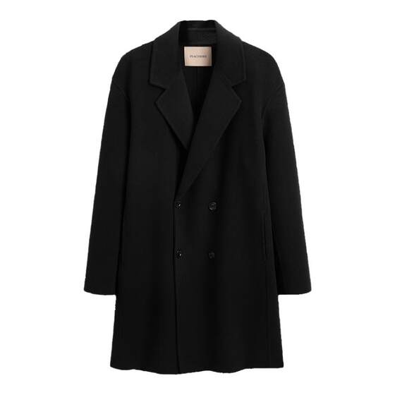 
Peacebird men's suit collar double-breasted jacket black casual wool mid-length coat men