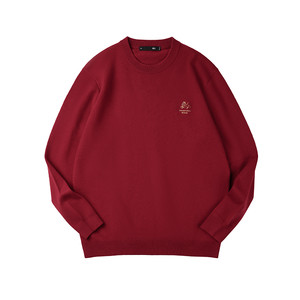 
HLA/Hailan House Horse New Year New Year Sweater 26 New Round Neck Warm Red Zodiac Year Sweater Dad Men