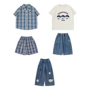 
Youyou Boys Comic Little Boss Series Summer Simple Loose Short-Sleeved Korean Style Shirts and Jeans Multi-piece Set