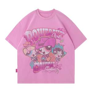 
[Powerpuff Girls Jointly Branded] BJHG Reckless Pink Short-Sleeved T-Shirt Women's Summer Loose Half-Sleeved Top