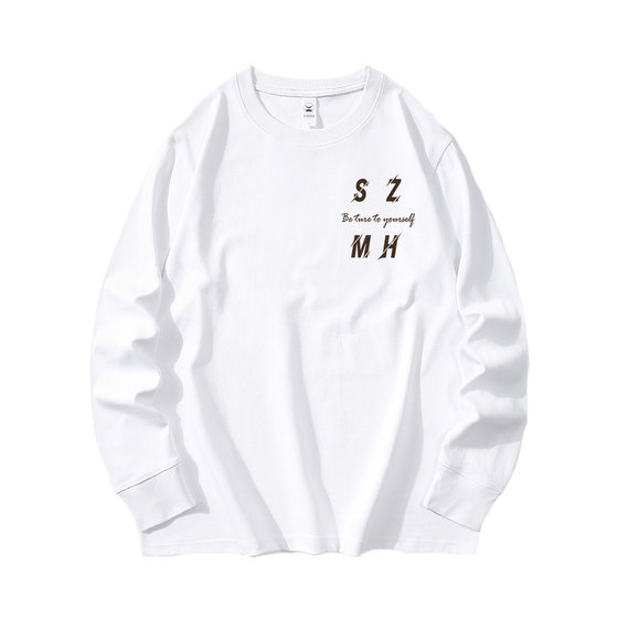 
Sanzhi Meihua brand long-sleeved T-shirt men's round neck pure cotton heavy 280G couple's fashion long T-shirt women loose spring and autumn