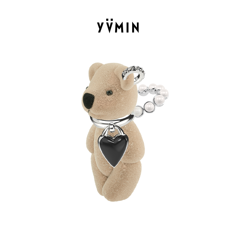 YVMIN尤目 乐园系列 镶嵌小熊布偶S925银珍珠耳扣 可拆卸