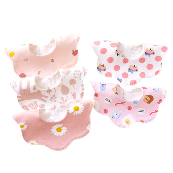 
Spring and Autumn baby pure cotton waterproof bib newborn saliva napkin type A neck bib for girls and boys eating petal bibs