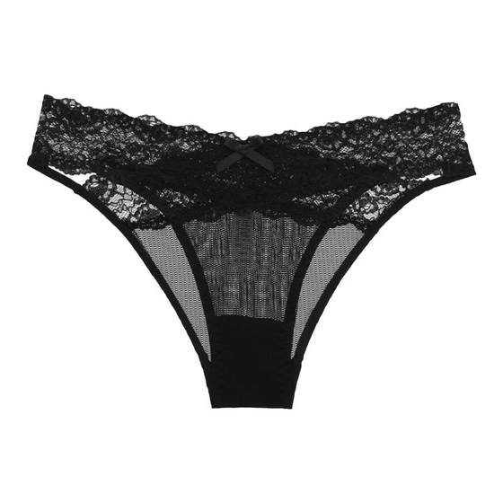 Six rabbits underwear women's sexy lace hollow low -waist cotton bottom crotch skin, comfortable moisture absorption, breathable shorts