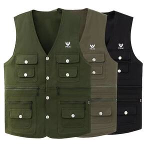 
Spring and Autumn style middle-aged and elderly vests for men with multi-pocket vests for daddy suit outdoor fishing photography work suit vest jacket