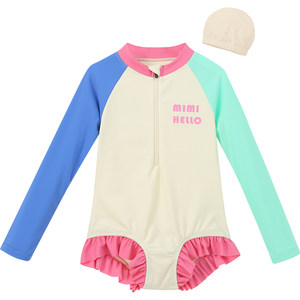 
Girls Swimwear Summer Wear 2026 New Style Girls Dopamine One-piece Swimsuit Vacation Children's Long-Sleeved Swimsuit