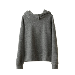 
Women's cloud-like tweed hooded sweatshirt, solid color short loose sweatshirt, long sleeves, autumn and winter, women's clothing