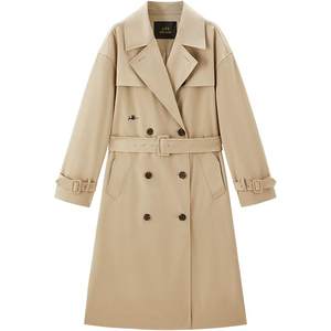 
Zhang Jingyi same style as Peacebird Khaki double-breasted mid-length Gaozhi windbreaker jacket for women's new style A1BEF1148