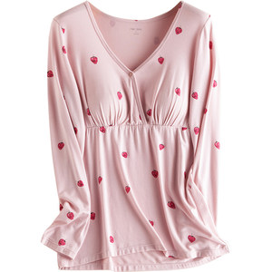
Nursing tops, autumn clothes, modal spring and summer thin bottoming shirts, autumn clothes for pregnant women, long pants, pure cotton, nursing pads