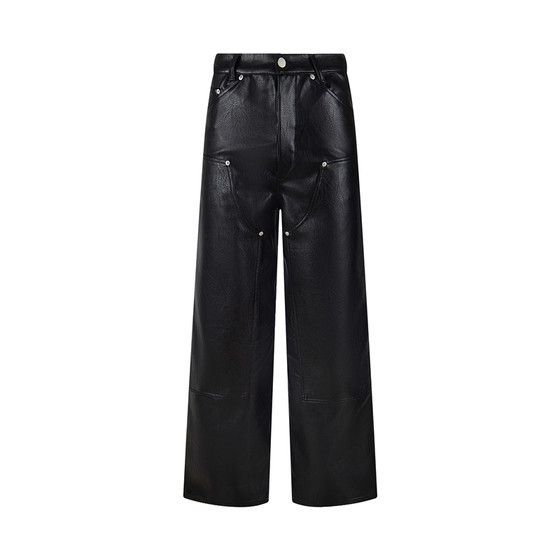 
FAR.ARCHIVE American high street fashion brand workwear logging wide-leg straight pants for men and women loose motorcycle PU leather pants