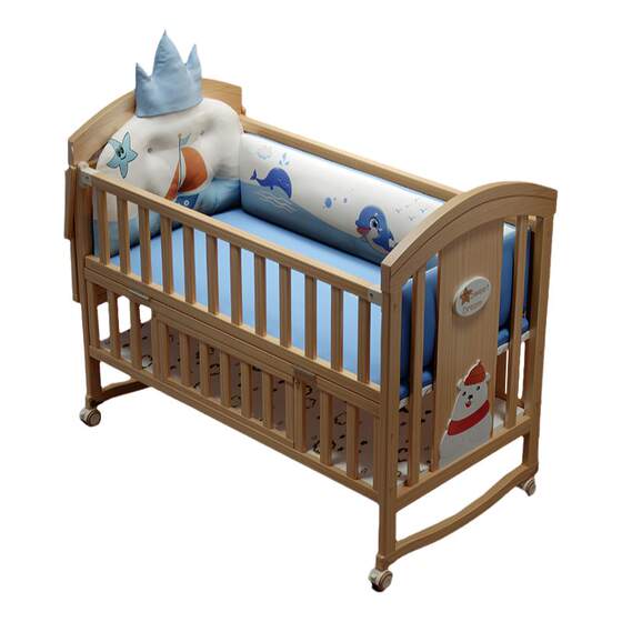 Ruibao Beds Solid Wood Paint Baby BB bed Cradle bed Newborn Multifunctional Bed Multifunctional Peduel Stitch Big Bed