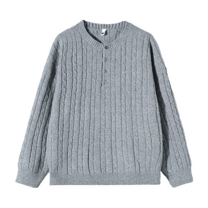 
ALLIN Gray Henry Collar Sweater Men's Spring and Autumn Wool Half-Button Lazy Couple Bottoming Knitted Sweater