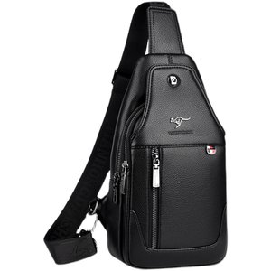 Men's chest bag leather men's bag shoulder bag Korean casual cowhide bag messenger bag sports cycling small backpack tide