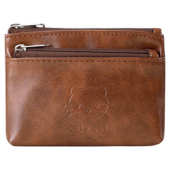 
Retro genuine leather texture handmade oil wax leather coin wallet cute mini portable headphones key ID card bag