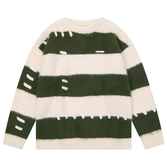 
Where is the orange tree sweet style wide striped mink sweater for women in spring and autumn loose design hairy top