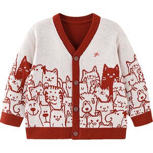 
Ying's children's clothing children's knitted cardigan spring and autumn warm baby boy jacket boy's cardigan spring red sweater