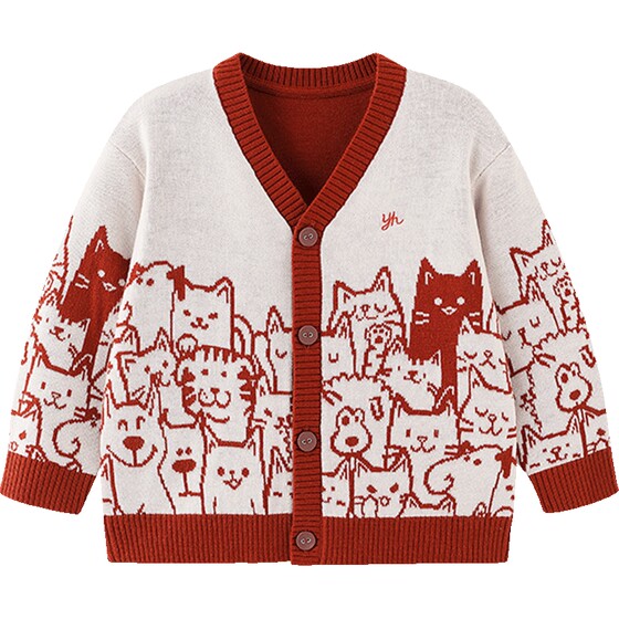 
Ying's children's clothing children's knitted cardigan spring and autumn warm baby boy jacket boy's cardigan spring red sweater
