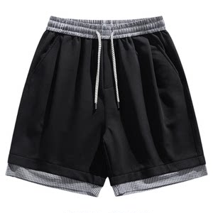 
WOLF JEES plaid splicing shorts men's 2026 summer liquid cotton loose breathable casual sports five-point pants