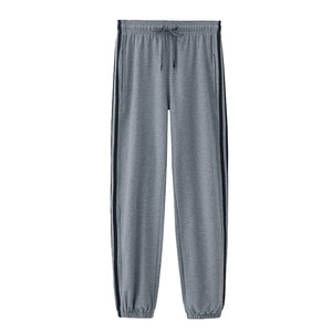 
Gray sweatpants for women, loose-fitting harem spring and summer pure cotton new style sweatpants, slimming three stripes striped casual pants