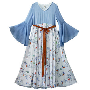 
Spot [Sheng Shengyue] Retro chiffon national style dress for women in spring and summer V-neck high-waist pullover print long skirt