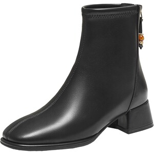 
TATA his and her boots women's winter new commuter black fashion short boots thick heel plus velvet slim boots WYX04DD5