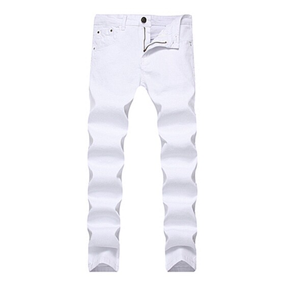 White pants men's jeans 2025 summer thin straight-leg pants slim-fitting small feet pants mid-waist stretch nine-point trousers

