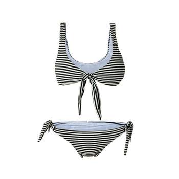 Valtos stripe chest lace tube top bikini
