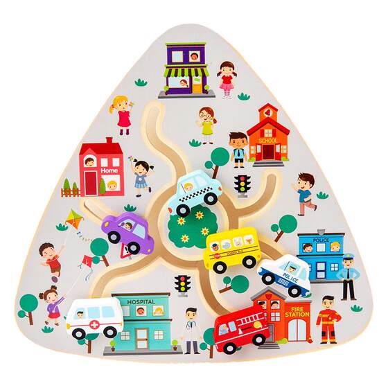 
Montessori early education 1-3 years old educational busy board toy wooden car track walking maze finding matching game