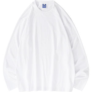 MANNSTU Spring Japanese long-sleeved round neck T-shirt for women, neutral style solid color inner white versatile base shirt for men