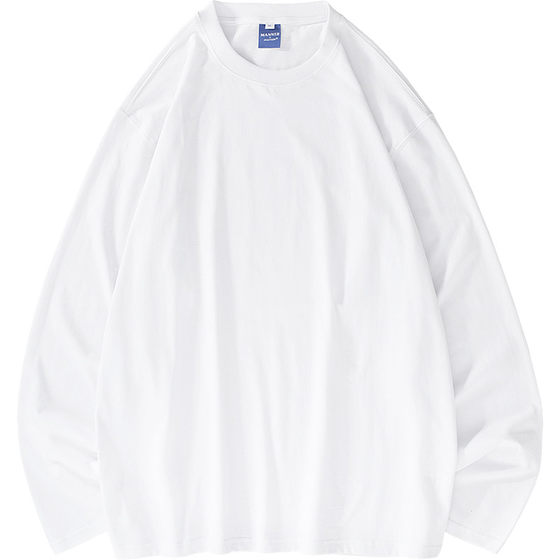 MANNSTU Spring Japanese long-sleeved round neck T-shirt for women, neutral style solid color inner white versatile base shirt for men