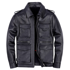 
Hunting genuine leather leather jacket top layer cowhide men's M65 multi-pocket lapel leather jacket casual cotton motorcycle jacket