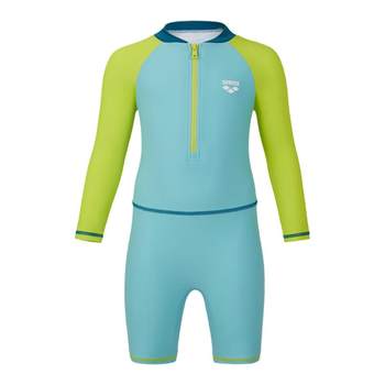 arena long-sleeved one-piece multi-color patchwork children's swimsuit