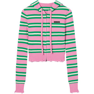 
EPTISON sweater women's 2026 spring new short zipper striped knitted cardigan gentle and high-end top