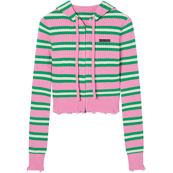 
EPTISON sweater women's 2026 spring new short zipper striped knitted cardigan gentle and high-end top