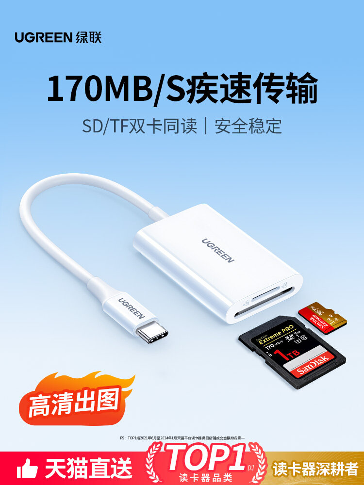 Устройство для чтения карт памяти Green Union camera card reader sd-карта для чтения ccd-изображений высокоскоростной конвертер карт памяти tf для мобильного телефона otg подходит для DJI iphone17 Canon Apple 16eipad компьютер все-в-одном Изображение 1