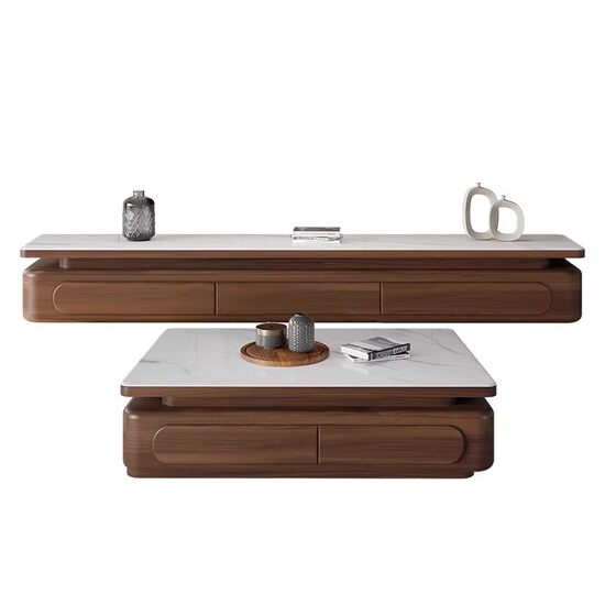 
New Chinese style mid-century style walnut wood grain coffee table simple modern small apartment living room TV cabinet coffee table combination