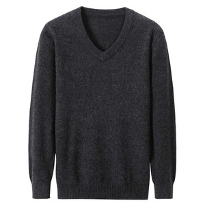 
100% pure wool sweater men's V-neck sweater autumn and winter thickened warm middle-aged sweetheart neck knitted bottoming cashmere sweater