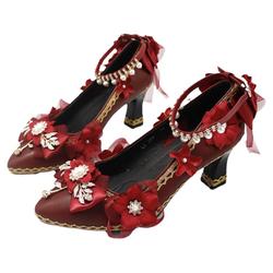Original Authentic Lolita Shoes Red Flower Wedding Thick Heel Bride Wedding High Heel Lo Shoes