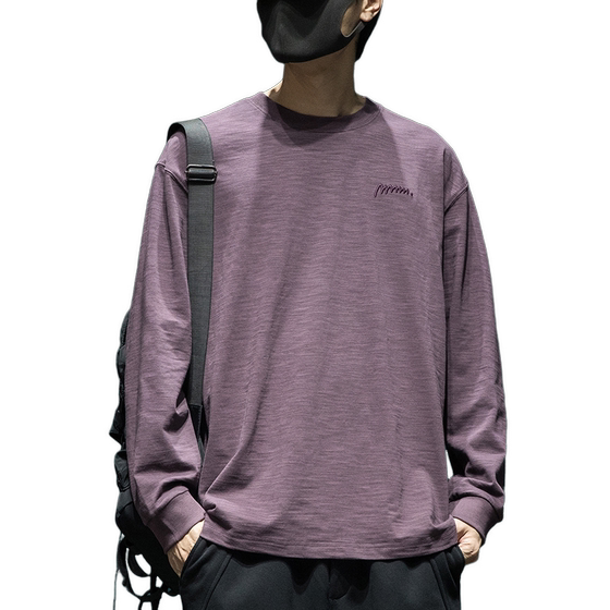 
Fashion brand embroidered bamboo joint cotton long-sleeved T-shirt for men loose large size round neck new versatile fat bottoming shirt top