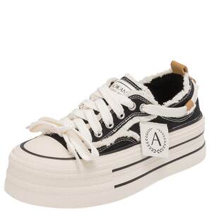 
Aokang Women's Shoes Autumn New Thick-soled Fashionable Casual Canvas Shoes Flat-soled Skateboard Shoes Lace-Up Versatile Trendy