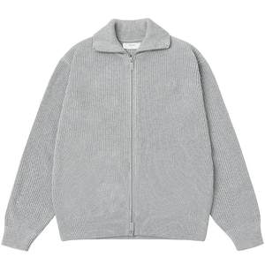 
CHINISM丨Gray simple stand-up collar zipper cardigan sweater for men in winter American casual sweater jacket