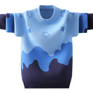 
Hengyuanxiang boys' contrasting color medium and large children's autumn and winter pure cotton sweaters plus velvet thickened sweaters pullover children's bottoming shirts