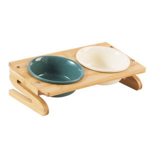 
Ceramic pet bowl with oblique mouth, dog bowl, cat bowl, bamboo frame, anti-tip protection, cervical vertebrae, corgi, small dog rice bowl, rice bowl