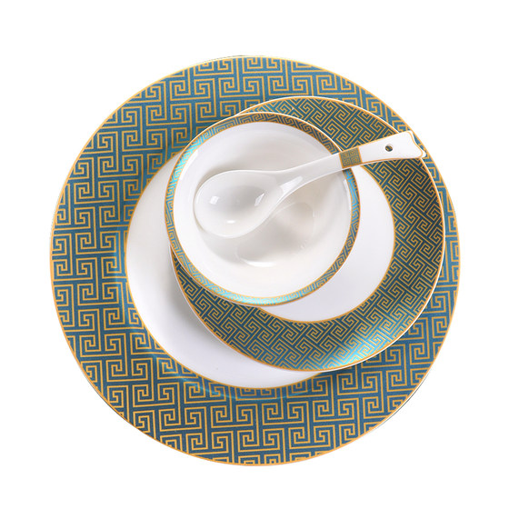 
High-end hotel ceramic tableware set catering supplies private room bowls, platters, spoons, star-grade bone porcelain flat plates