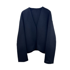 
Black collarless short double-sided sheep wool coat for women 25 autumn new loose fashion simple temperament woolen coat