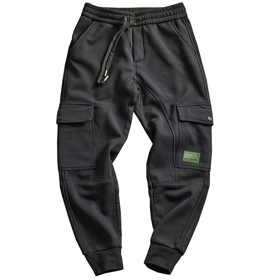 Autumn and winter plus velvet sports pants men's beam pocket pocket pants tide brand casual trousers spring autumn small foot guard pants tide
